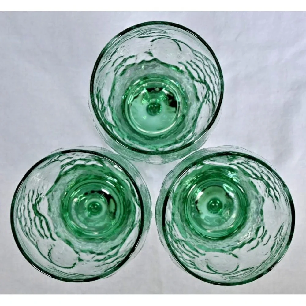 Set of 3 Vintage Libbey Spanish Green Orchard Fruit Goblets 16 oz Glass